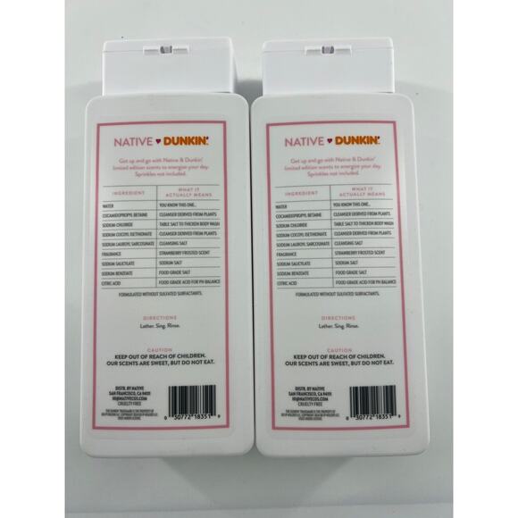 Native DUNKIN STRAWBERRY FROSTED Body Wash 18oz LIMITED EDITION Lot Of 2 New - Picture 2 of 2